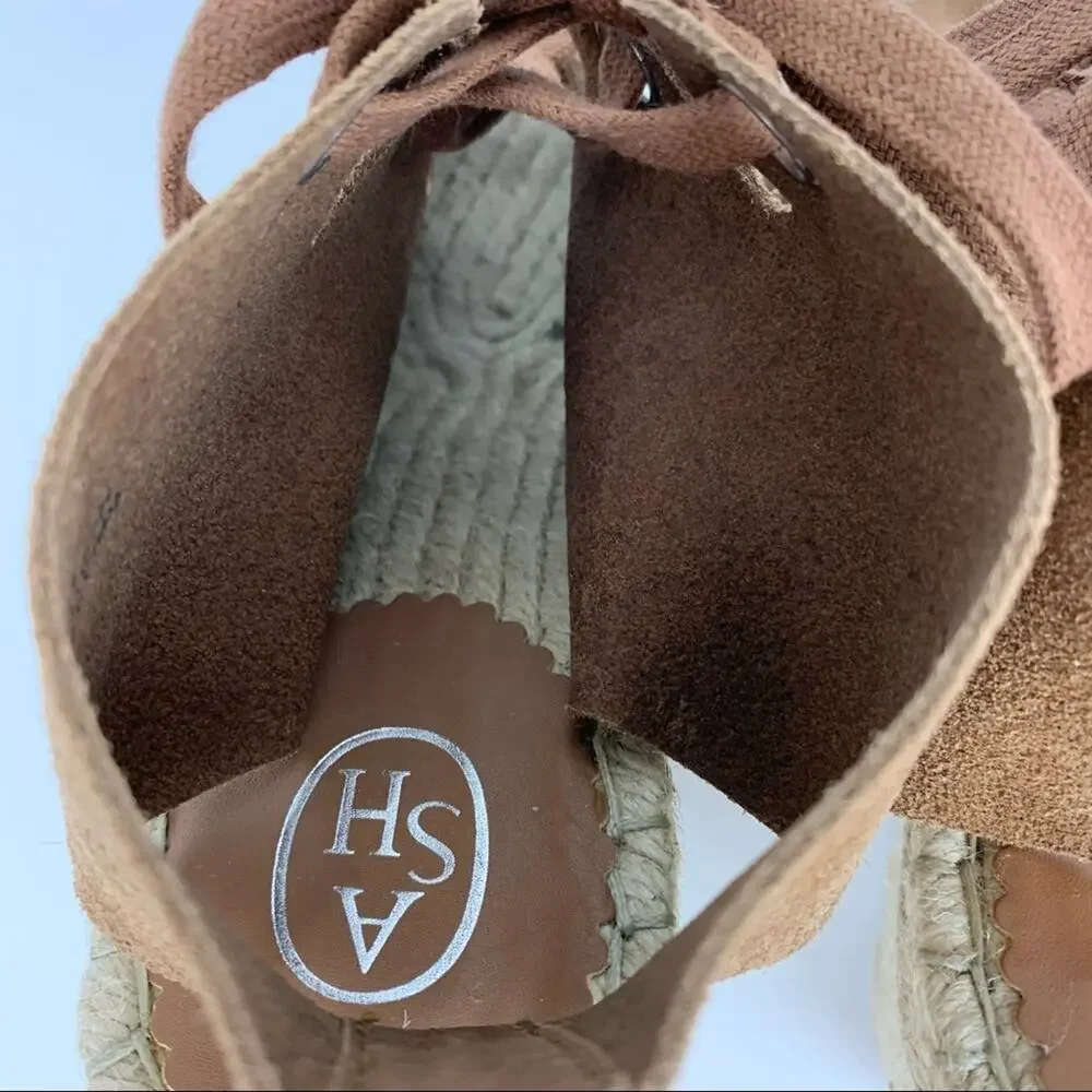 Ash Patty Suede Lace Up Espadrille Wedge Ankle Strap Cutouts Brown Size 41